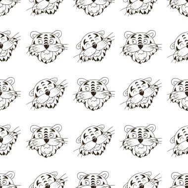 Kaplan yüzlü kusursuz vektör deseni. Şablon. 2022 yılbaşı tatili. Kaplan Yılı. Kumaş, renk, ambalaj, tekstil vs. için kullanılabilir