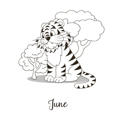 Takvim dekorasyonu için 2022 yılı sembolü. Haziran 2022. Çin ya da Doğu takvimine göre Kaplanın Yeni Yılı. El çizimi biçiminde renklendirme