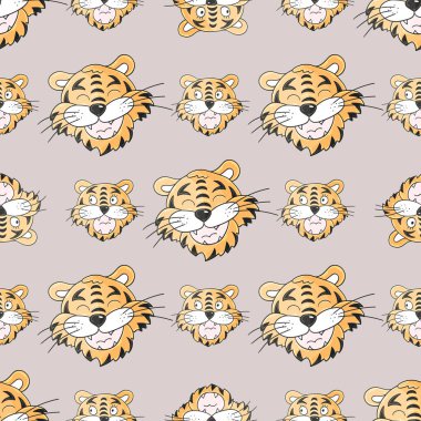 Kaplanların kafalarında kusursuz pastel desenler var. Kalıplar el çekme tarzında. 2022 yılı kaplanı. Kumaş ve benzeri şeyler için kullanılabilir.