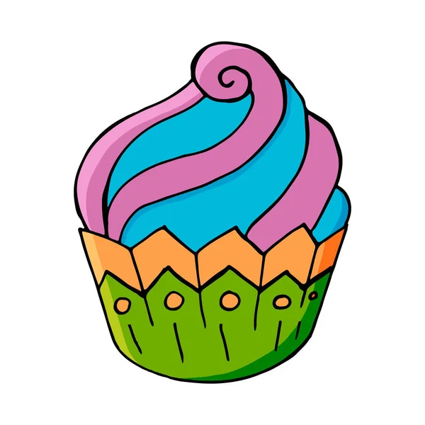 Ljus Ikon Cupcake Muffin Handen Rita Stil Vektorillustration För Din — Stock vektor