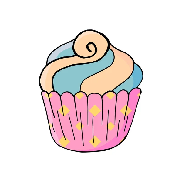 Ícone Brilhante Cupcake Muffin Mão Desenhar Estilo Ilustração Vetorial Para — Vetor de Stock