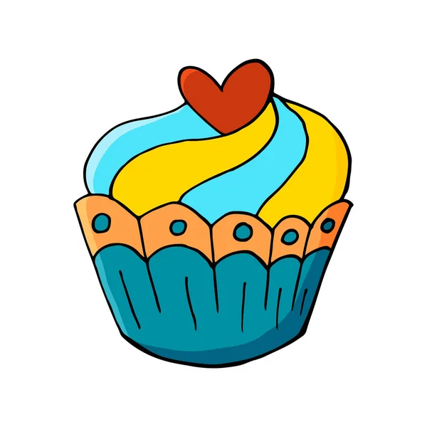 Icona Cupcake Con Cuore Muffin Mano Disegnare Stile Illustrazione Vettoriale — Vettoriale Stock