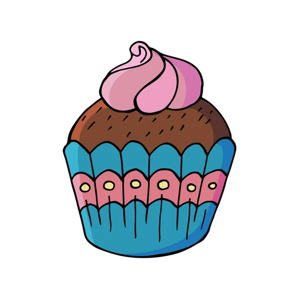 Ícone Bolo Com Marshmallow Muffin Mão Desenhar Estilo Ilustração Vetorial — Vetor de Stock