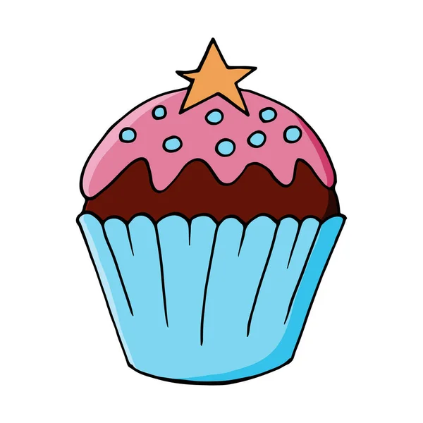 Icona Cupcake Con Stella Muffin Mano Disegnare Stile Illustrazione Vettoriale — Vettoriale Stock