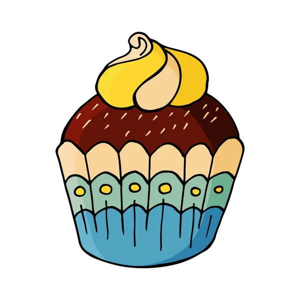 Icona Cupcake Con Marshmallow Muffin Mano Disegnare Stile Illustrazione Vettoriale — Vettoriale Stock