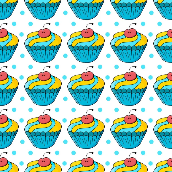 Muffin Carini Cupcake Modello Senza Cuciture Con Dolci Pasticcini Illustrazione — Vettoriale Stock