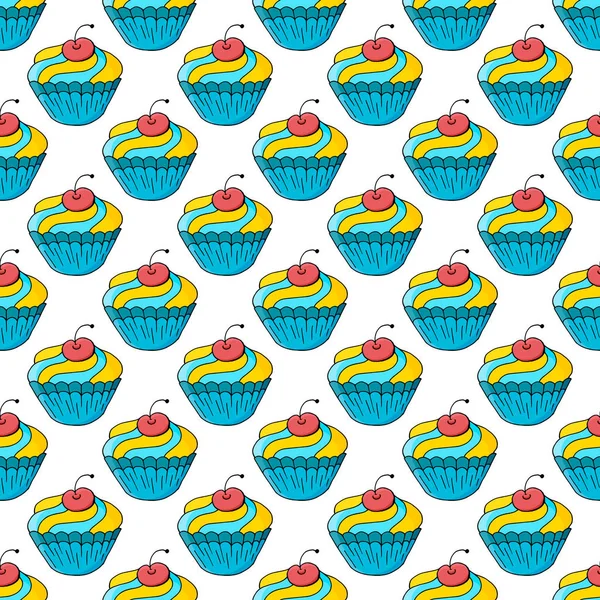 Cute Muffins Cupcakes Seamless Pattern Sweet Pastries Vector Illustration Texture — Stock Vector