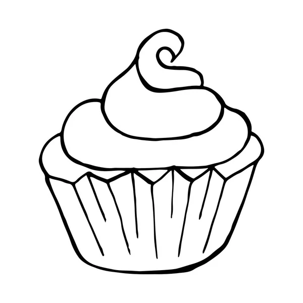 Icona Lineare Cupcake Muffin Mano Disegnare Stile Illustrazione Vettoriale Vostro — Vettoriale Stock