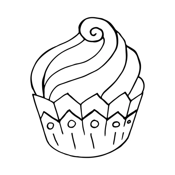 Lineare Ikone Der Cupcake Muffin Hand Zeichnen Stil Vektor Illustration — Stockvektor