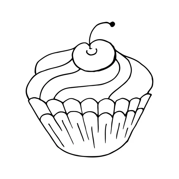 Kirazlı Kekin Doğrusal Simgesi Yapımı Kek Tasarımınız Için Vektör Illüstrasyonu — Stok Vektör
