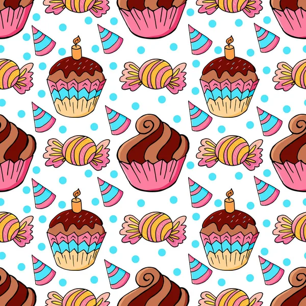 Χωρίς Ραφές Σχέδιο Γλυκά Γλυκά Εικονογράφηση Διανύσματος Χαριτωμένα Μάφιν Κεκάκια — Διανυσματικό Αρχείο