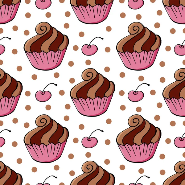 Χωρίς Ραφές Σχέδιο Γλυκά Γλυκά Εικονογράφηση Διανύσματος Ωραία Κεκάκια Κεκάκια — Διανυσματικό Αρχείο