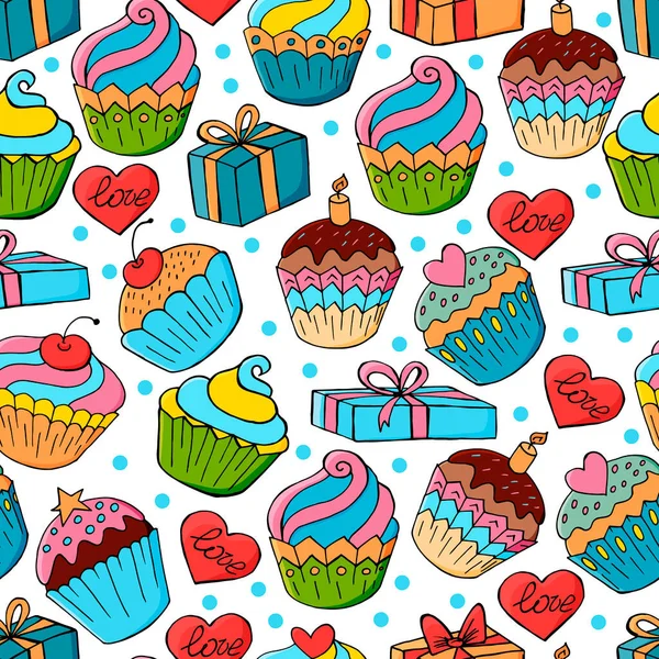 Modello Senza Cuciture Con Dolci Pasticcini Illustrazione Vettoriale Muffin Carini — Vettoriale Stock