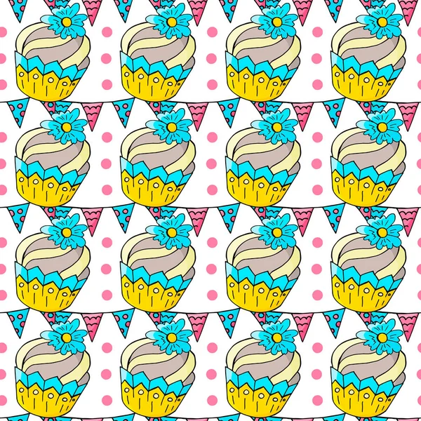 Nahtloses Muster Mit Süßem Gebäck Vektorillustration Niedliche Muffins Cupcakes Dekorative — Stockvektor