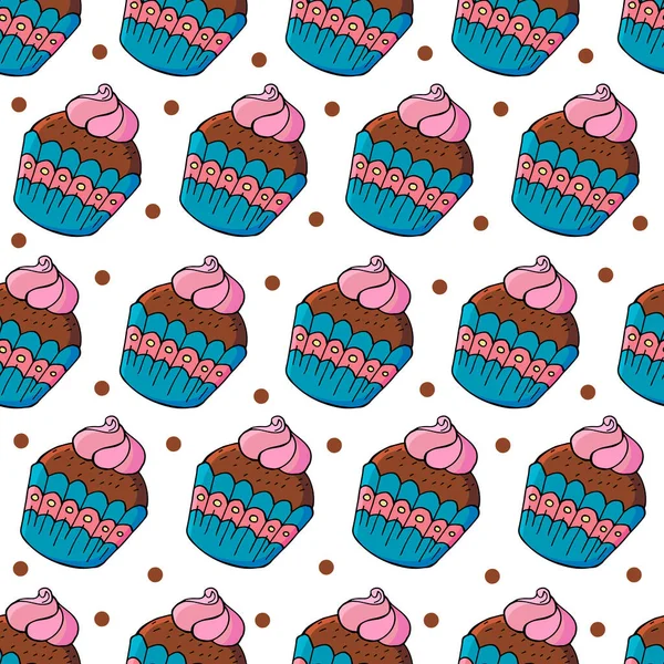 Padrão Sem Costura Com Doces Doces Ilustração Vetorial Muffins Giros — Vetor de Stock