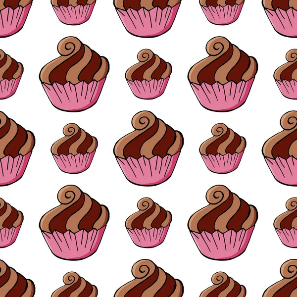 Modello Senza Cuciture Con Dolci Pasticcini Illustrazione Vettoriale Muffin Carini — Vettoriale Stock