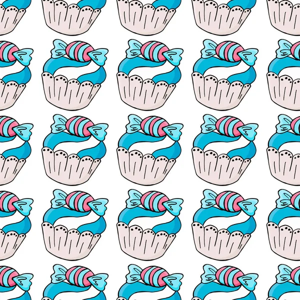 Modello Senza Cuciture Con Dolci Pasticcini Illustrazione Vettoriale Muffin Carini — Vettoriale Stock