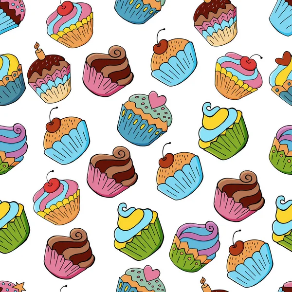 Modello Senza Cuciture Con Dolci Pasticcini Illustrazione Vettoriale Muffin Carini — Vettoriale Stock