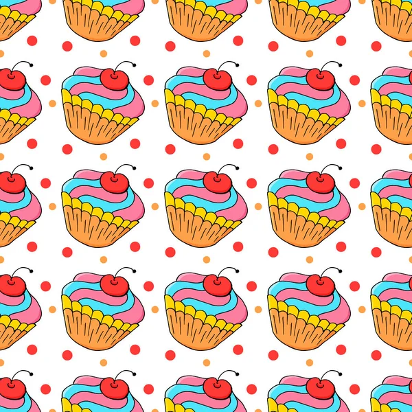 Modello Senza Cuciture Con Dolci Pasticcini Illustrazione Vettoriale Deliziosi Muffin — Vettoriale Stock