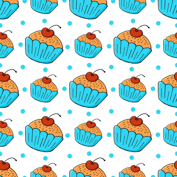 Bezproblémový Vzor Sladkým Pečivem Vektorová Ilustrace Krásné Jarní Muffiny Dortíky — Stockový vektor