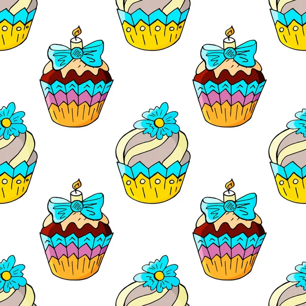 Illustration Vectorielle Motif Sans Couture Avec Des Pâtisseries Sucrées Jolis — Image vectorielle