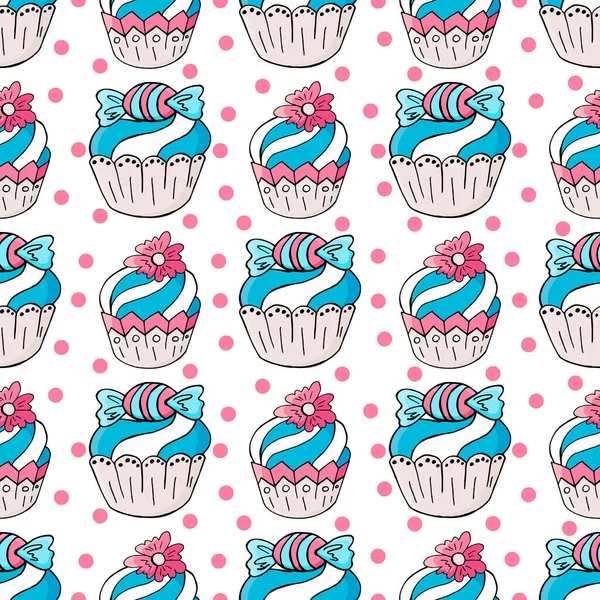 Illustration Vectorielle Motif Sans Couture Avec Des Pâtisseries Sucrées Jolis — Image vectorielle