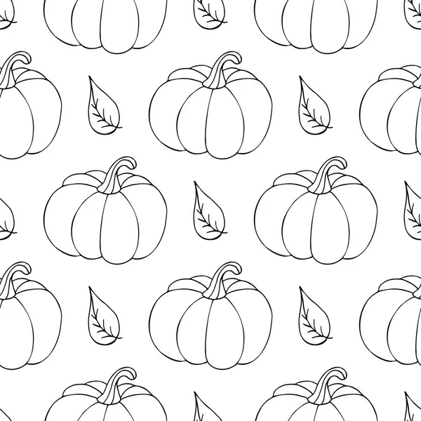 Cadılar Bayramı tasarımı için kusursuz desen. Elle çizim tarzında vektör illüstrasyonu. Şirin balkabaklarıyla ve yapraklarıyla boya izi