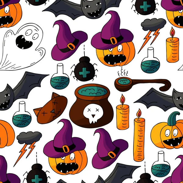 Płynny Wzór Dla Projektu Halloween Ilustracja Wektora Stylu Rysowania Ręki — Wektor stockowy
