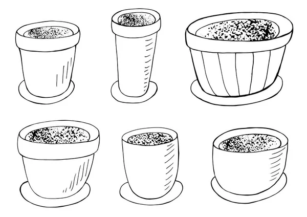 Illustration Vectorielle Coloriage Ensemble Pots Fleurs Dessin Animé Eléments Illustration — Image vectorielle