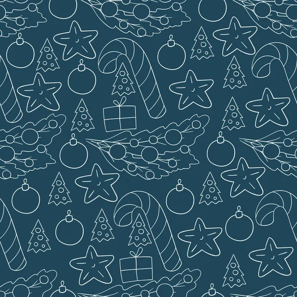 Blue Pattern Hand Draw Style Seamless Vector Pattern Stars Christmas — Stock Vector