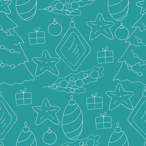 Patrón Vectorial Sin Costura Azul Con Estrellas Decoraciones Árboles Navidad — Archivo Imágenes Vectoriales