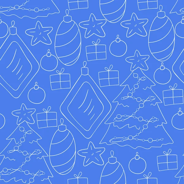 Patrón Vectorial Sin Costura Azul Con Estrellas Decoraciones Árboles Navidad — Archivo Imágenes Vectoriales