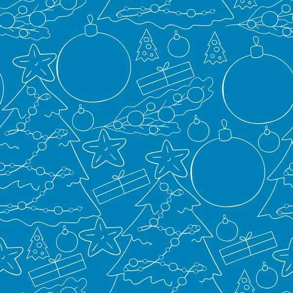 Yıldızlı mavi kusursuz vektör deseni, Noel ağacı süslemeleri. Kalıplar el çekme tarzında. Kumaş, ambalaj vesaire için kullanılabilir