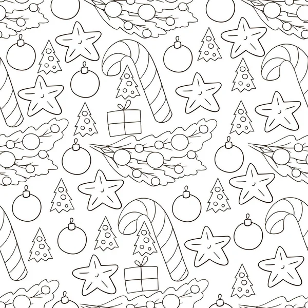 Coloring Pattern Hand Draw Style Seamless Vector Pattern Stars Christmas — Stock Vector