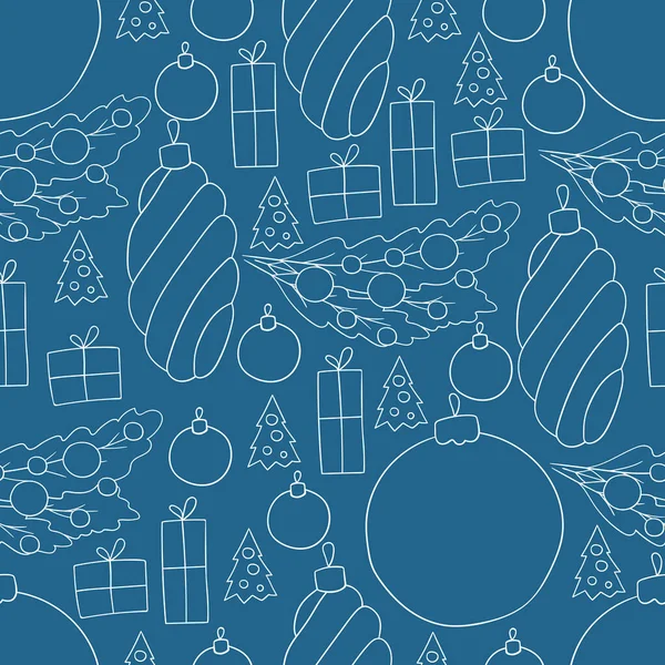 Nouvel Modèle Vectoriel Sans Couture Avec Décorations Arbres Noël Cadeaux — Image vectorielle