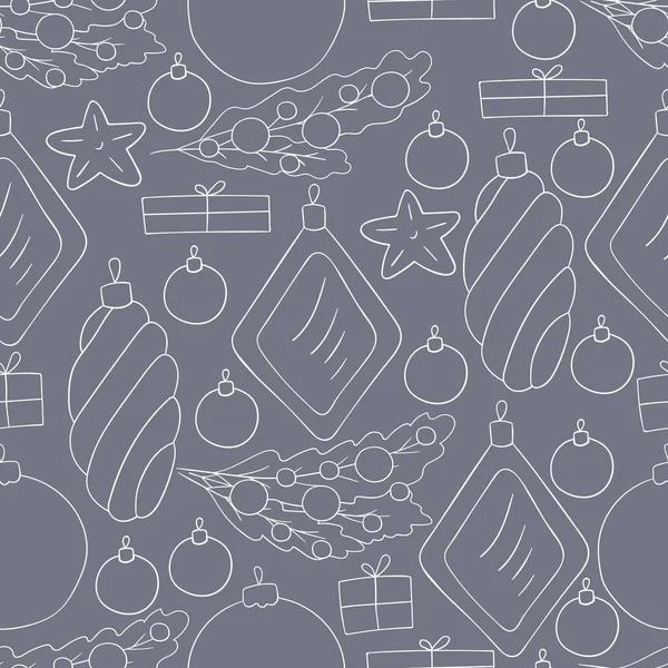 Kalıplar el çekme tarzında. Gri, yıldızlı vektör deseni, Noel ağacı süslemeleri. Kumaş, ambalaj vesaire için kullanılabilir