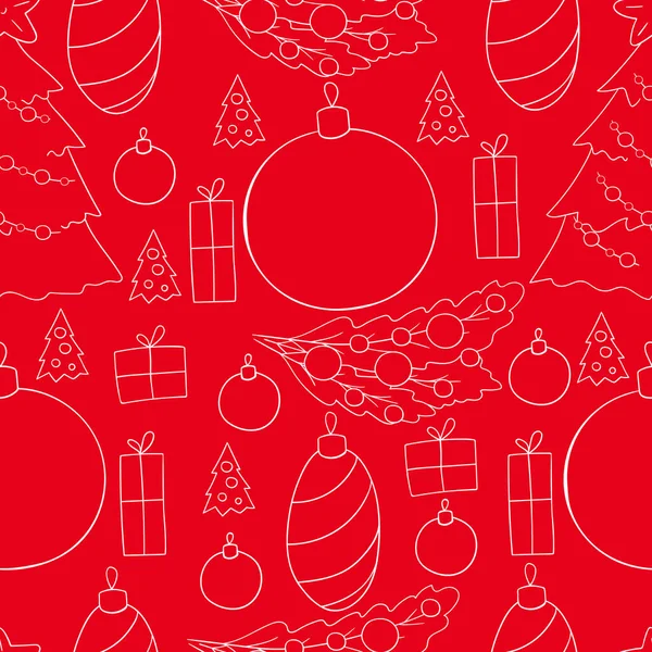 Patrón Vector Inconsútil Rojo Con Decoraciones Árboles Navidad Regalos Puede — Archivo Imágenes Vectoriales