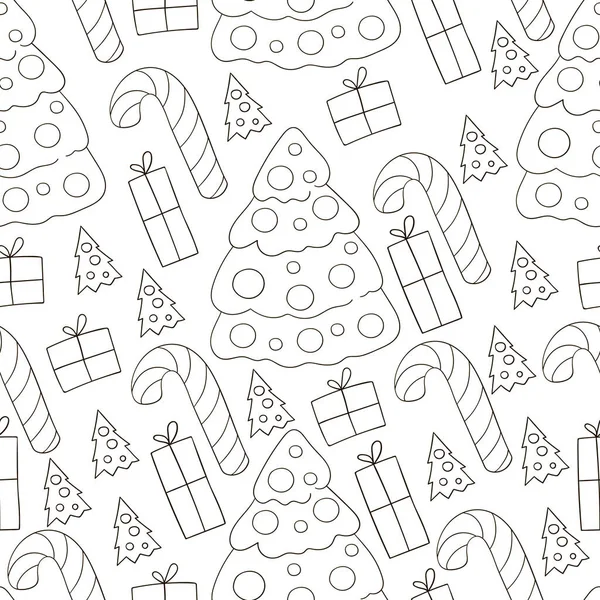 Şekerli kusursuz vektör deseni, hediyeler. Boyama. Kalıplar el çekme tarzında. Kumaş, ambalaj, ambalaj kağıdı vs. için kullanılabilir