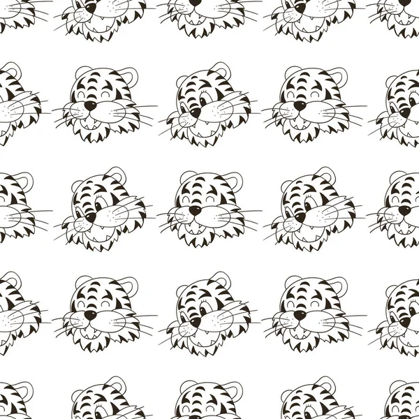 Kaplan yüzlü renksiz vektör deseni. Kalıplar el çekme tarzında. 2022 yılbaşı tatili. Kaplan Yılı. Kumaş, ambalaj vesaire için kullanılabilir