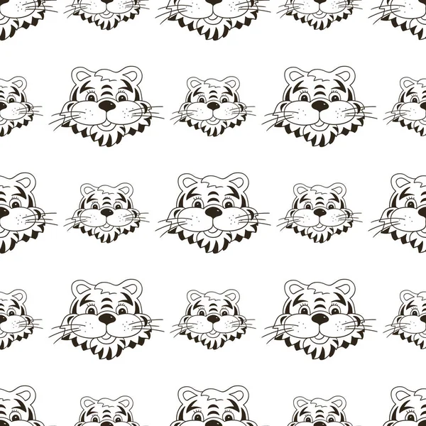 Kaplan yüzlü kusursuz vektör deseni. Kalıplar el çekme tarzında. 2022 yılbaşı tatili. Kaplan Yılı. Renklendirme için kullanılabilir