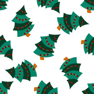 Noel 'in kusursuz deseni elle çizilmiş. Noel ağaçları. Tasarım, tekstil, kumaş, duvar kağıdı, ambalaj kağıdı, dekorasyon