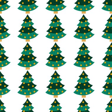 Noel 'in kusursuz deseni elle çizilmiş. Noel ağaçları, altın madalyalar. Tasarım, tekstil, kumaş, duvar kağıdı, ambalaj kağıdı, dekorasyon vesaire için yazdır