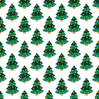 Noel 'in kusursuz deseni elle çizilmiş. Noel ağaçları, altın madalyalar. Tasarım, tekstil, kumaş, duvar kağıdı için yazdır