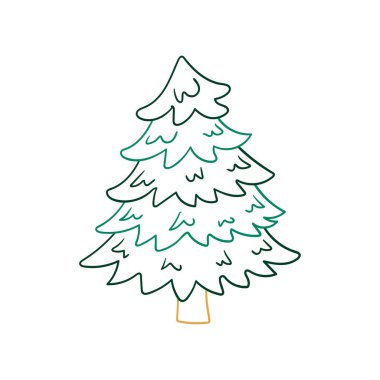 El çizimi resim ikonu. Noel ağacı. Renkli taslak. Boyama sayfaları, kartpostallar için tasarım. Simge