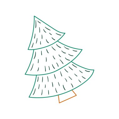 El çizimi resim ikonu. Noel ağacı. Renkli taslak. Boyama sayfaları, kartpostallar için tasarım. Simge, rozet, imza, etiket