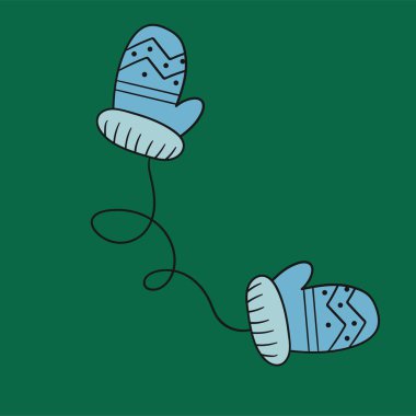 Noel, kış ikonu. Eldiven. El çizimi renk çizimi. Siyah özet. Kartpostallar, el ilanları için tasarım. Simge, rozet, işaret, etiket, iğne