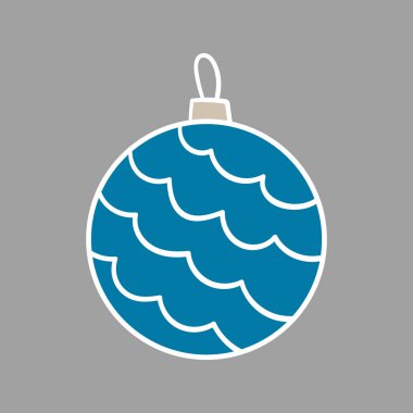 Noel, kış ikonu. Noel süsü. Gri bir arkaplanda el çizimi renk çizimi. Beyaz taslak. Kartpostallar ve afişler için tasarım. Simge, rozet