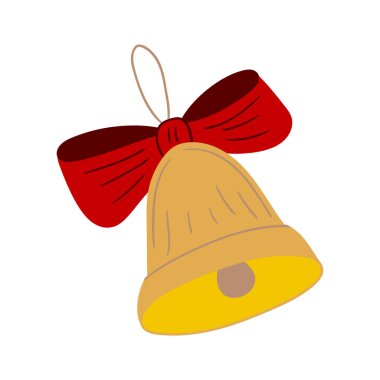 Noel, kış ikonu. Zil. Düz çizimler. Kartpostallar, el ilanları, afişler ve iç tasarım için tasarım. Simge, rozet, işaret, etiket, iğne, logo