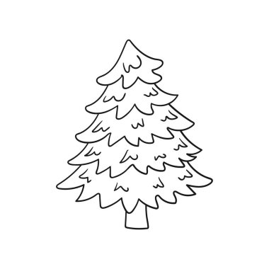 Noel ağacı ikonu. El çizimi monokrom çizimleri. Siyah özet. Boyama sayfaları, kartpostallar için tasarım. Simge, rozet, işaret, etiket, iğne, logo