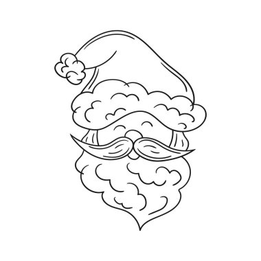 Noel ikonu. Noel Baba. El çizimi monokrom çizimleri. Siyah özet. Boyama sayfaları, kartpostallar için tasarım. Simge, rozet, işaret, etiket, iğne, logo